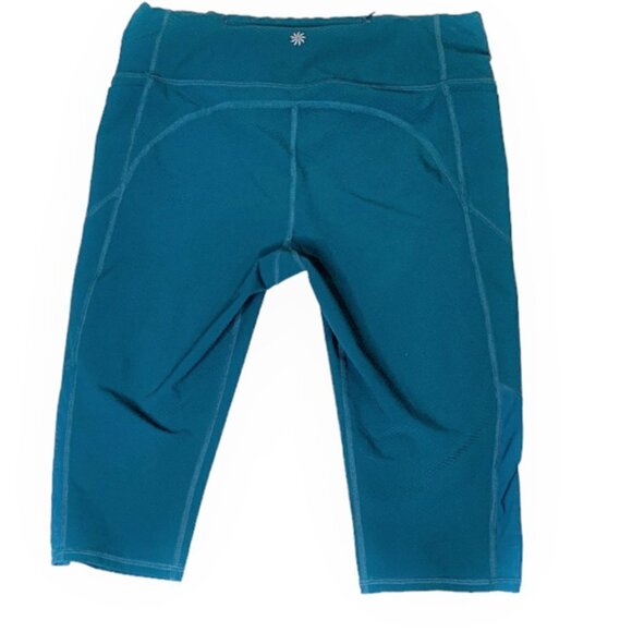 Athleta Cropped Mesh Insert Pocket Leggings Size MP Teal - Picture 1 of 8
